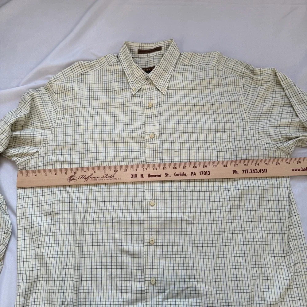 Robert Talbott XL Cream Green Blue Check Button Down Shirt Cotton Top